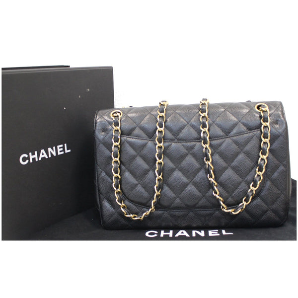 CHANEL Jumbo Double Flap Caviar Leather Shoulder Bag Black