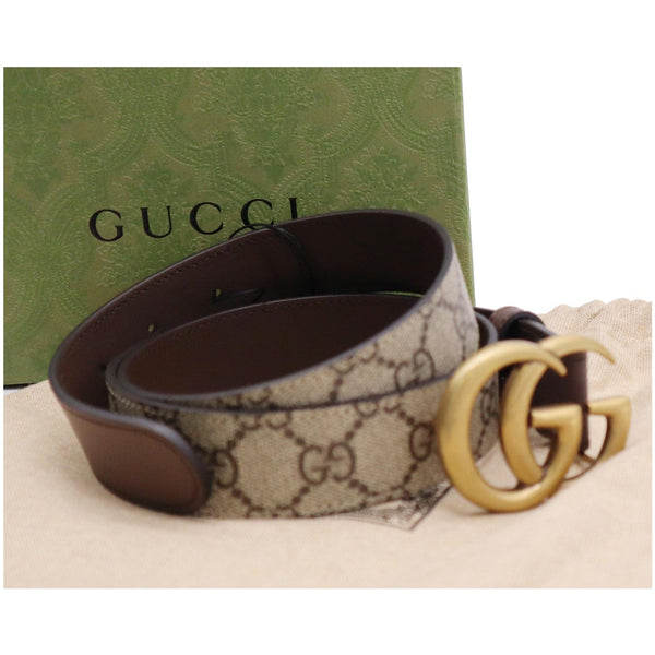 Gucci Double G Buckle GG Supreme Leather Belt Beige