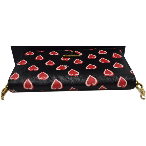 Prada Saffiano Heart Print Long Leather WOC Crossbody Bag - heart printed
