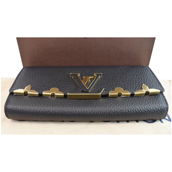 LOUIS VUITTON Capucines Crown Flowers Taurillon Wallet Black
