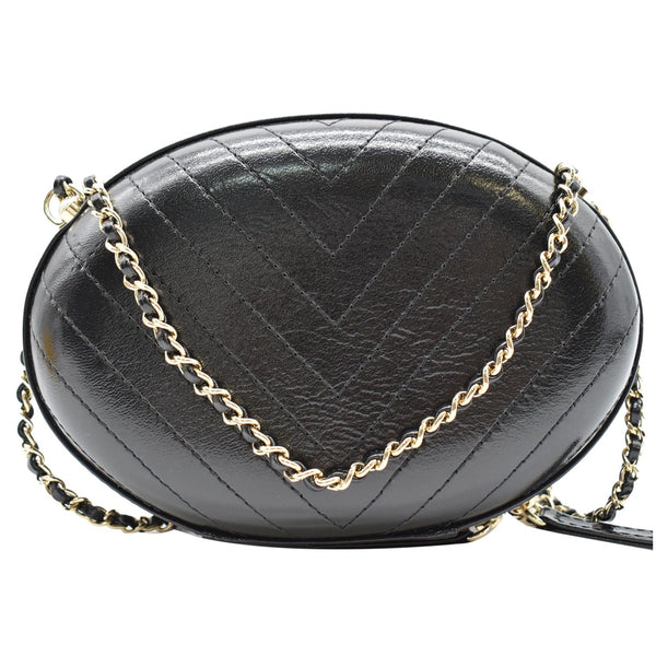 CHANEL La Pausa Embroidered Chevron Leather Chain Clutch Bag Black