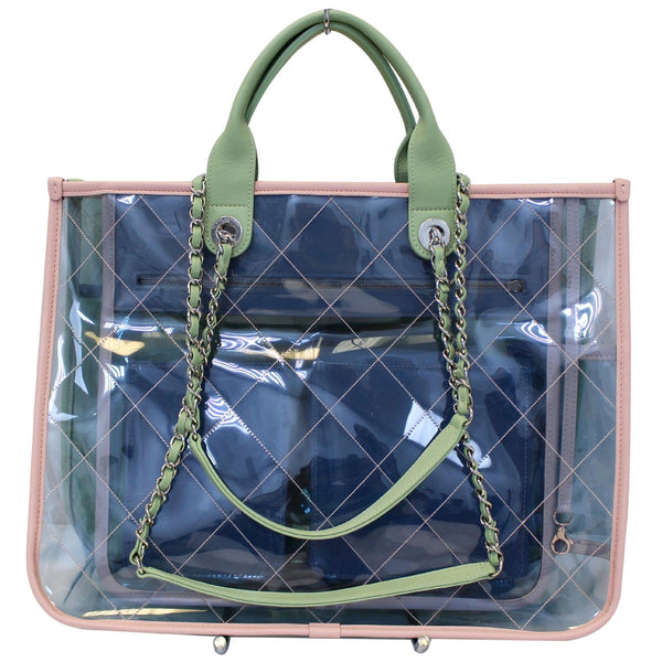 CHANEL Coco Splash Medium Lambskin PVC Quilted Shopping Bag Blue Green-US