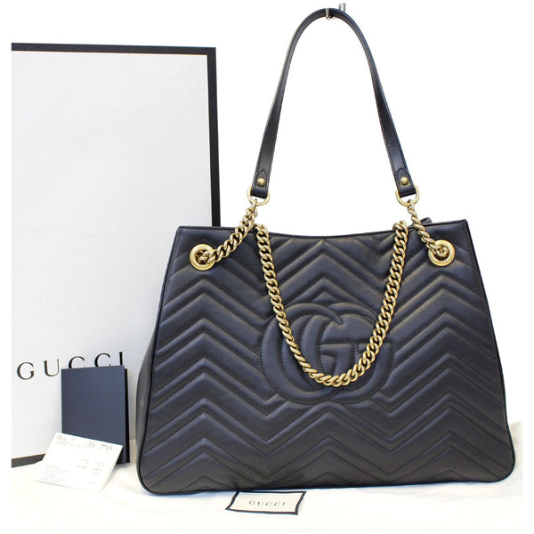 GUCCI GG Marmont Metelasse Medium Quilted Leather Shoulder Bag 453569 Black-US