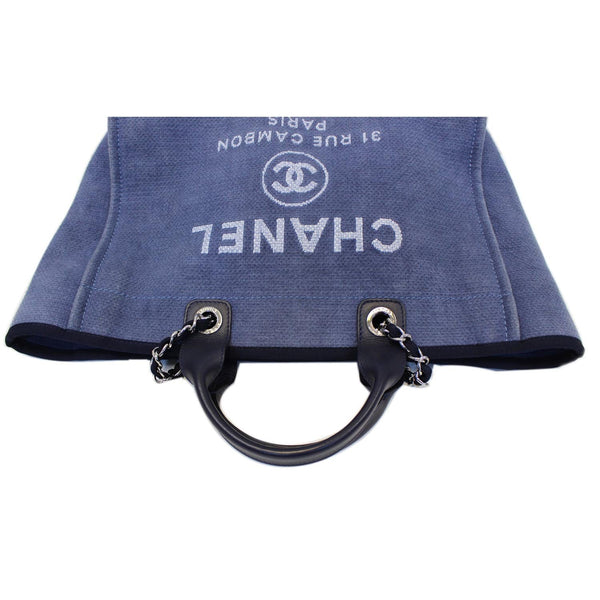 CHANEL Canvas Deauville Large Tote Denim Blue Shoulder Handbag-US
