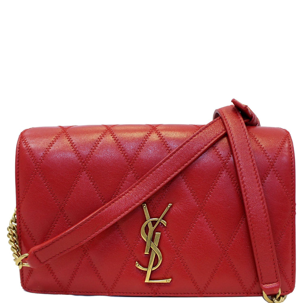 YVES SAINT LAURENT Angie Chain Diamond Quilted Lambskin Shoulder Bag Red