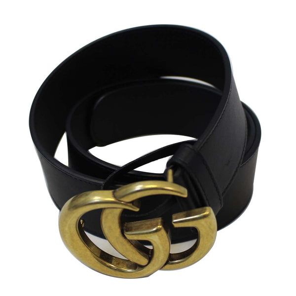 GUCCI Double G Buckle Black Leather Belt Size 39 Black-US
