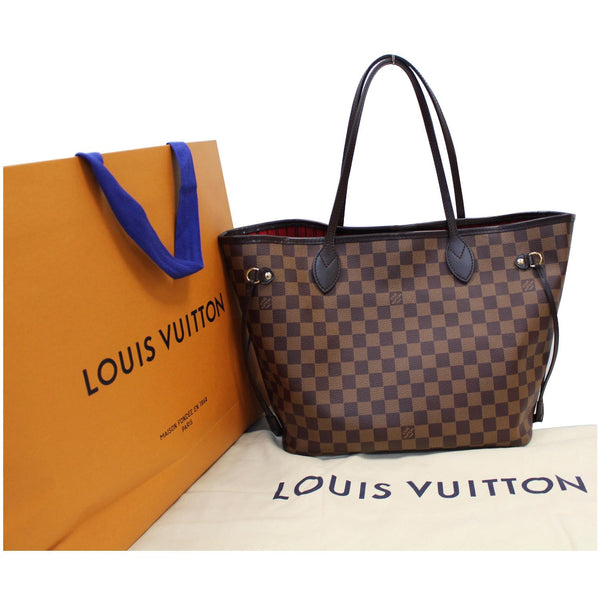 LOUIS VUITTON Neverfull MM Damier Ebene Tote Shoulder Bag Brown