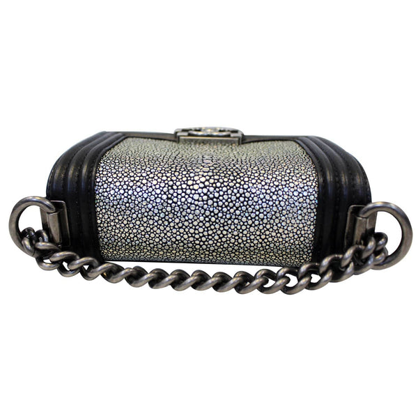CHANEL Mini Boy Galuchat Stingray Flap Bag Black Silver-US