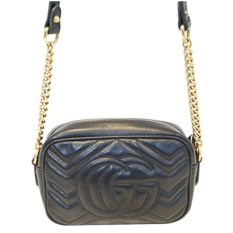 GUCCI GG Marmont Matelasse Mini Leather Crossbody Bag Black 448065
