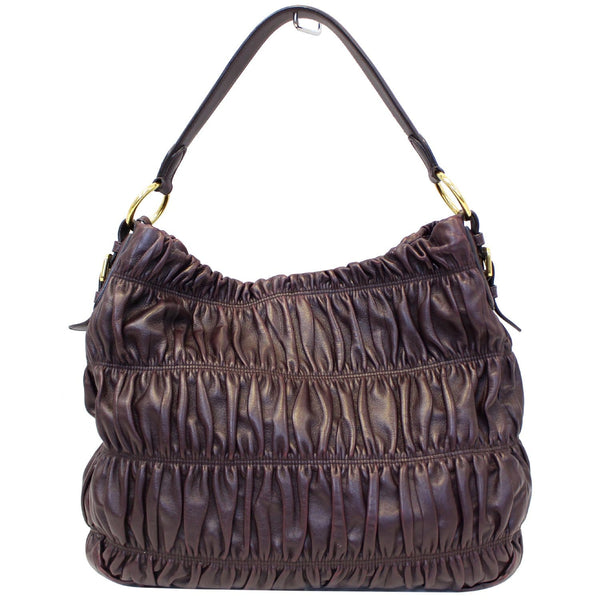 PRADA Gaufre Nappa Leather Hobo Bag Brown-US
