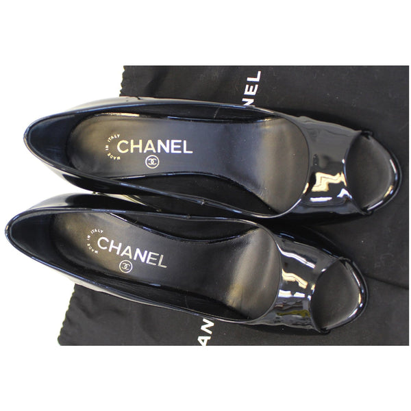 CHANEL Black Leather Open Toe Pumps 39.1/2 Black-US