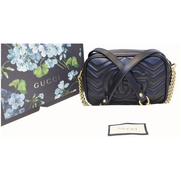 GUCCI GG Marmont Matelasse Mini Leather Crossbody Bag Black 448065