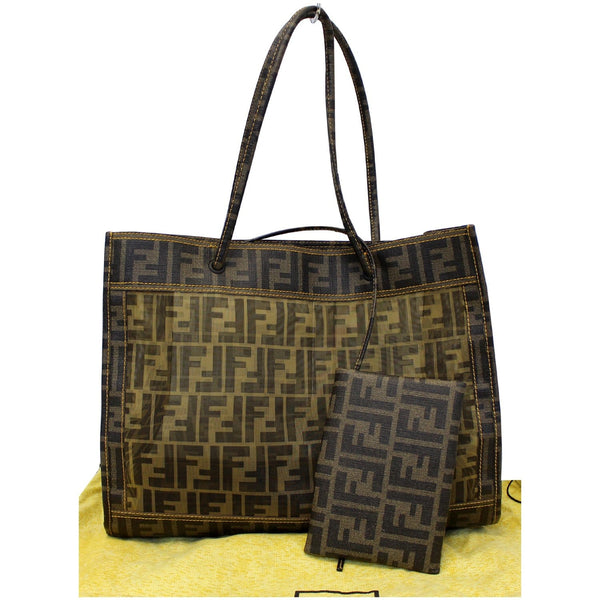 FENDI Tobacco Zucca Print Mesh Fabric Tote Bag Brown