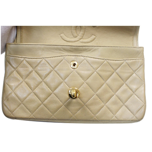 CHANEL CC Double Flap Calfskin Leather Chain Shoulder Bag Beige