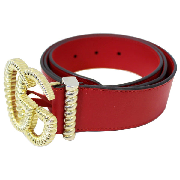 GUCCI Torchon Double G Red Leather Belt Size 95.38-US