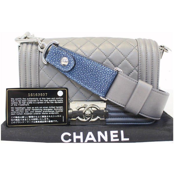 CHANEL Medium Boy Flap w Stingray Lambskin Shoulder Bag Silver-US