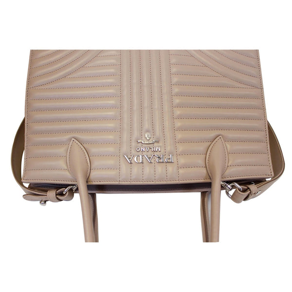 Prada Diagramme Bag Leather Tote Shoulder - Laid View with half straps