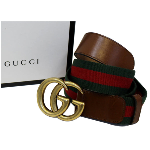 GUCCI Web Nylon Double G Buckle Belt Size 45 Red/Green-US