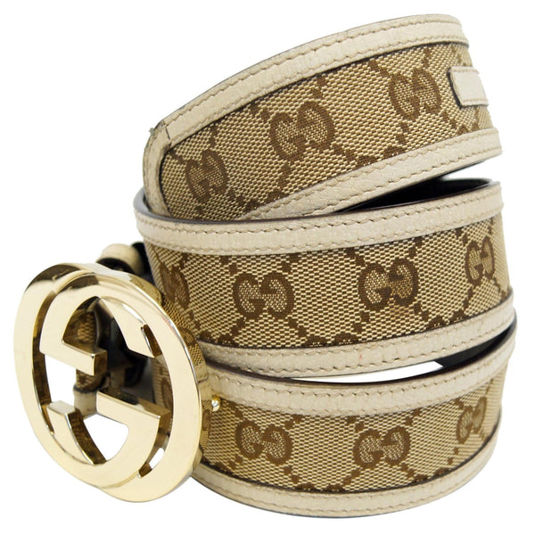 GUCCI Interlocking G Buckle GG Monogram Belt Beige 90/36