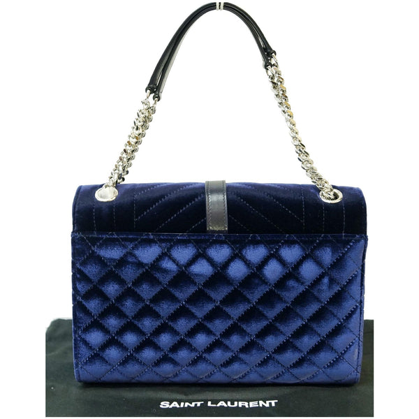YVES SAINT LAURENT V Flap Tri-Quilt Velvet Shoulder Bag Navy Blue
