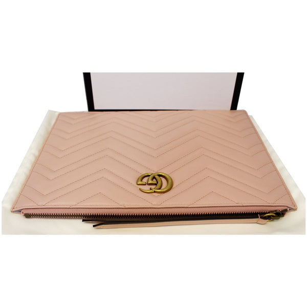 GUCCI GG Marmont Quilted Leather Zip Pouch Bag Pink