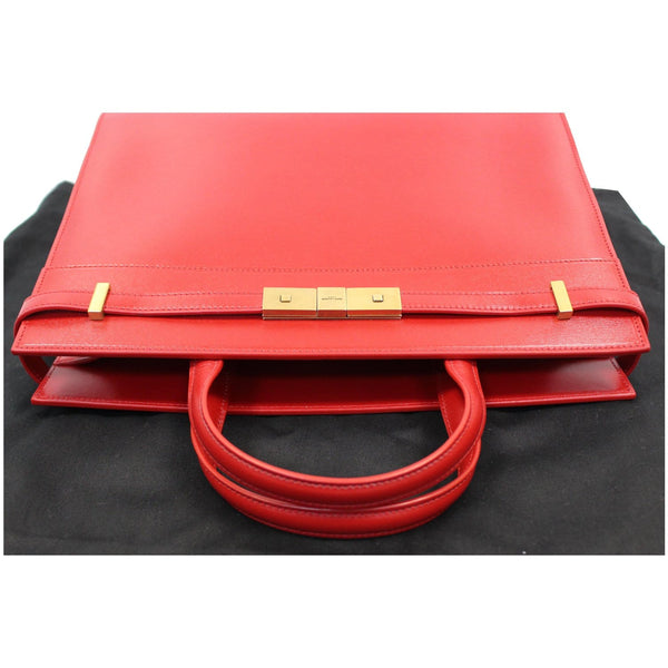 YVES SAINT LAURENT Small Manhattan Calfskin Leather Shopper Tote Bag Red - Last Call