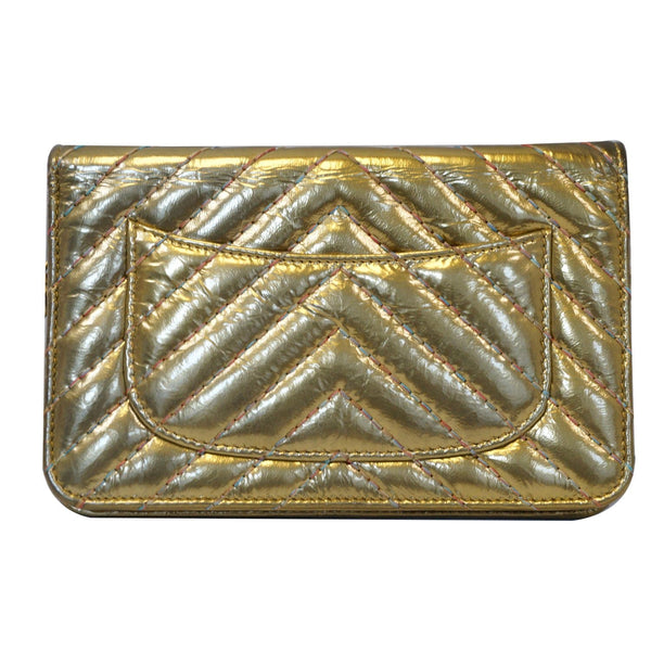 CHANEL Wallet on Chain WOC Metallic Leather Crossbody Bag Gold