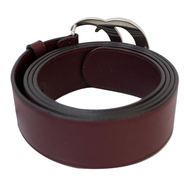 GUCCI Double G Buckle Leather Belt Size 44 Burgundy