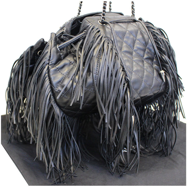CHANEL Paris Dallas Drawstring Fringe Shoulder Bag Black
