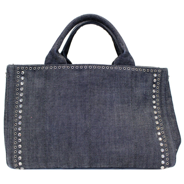 Prada Canapa Jeweled 2way Tote Bag in Denim- Back View