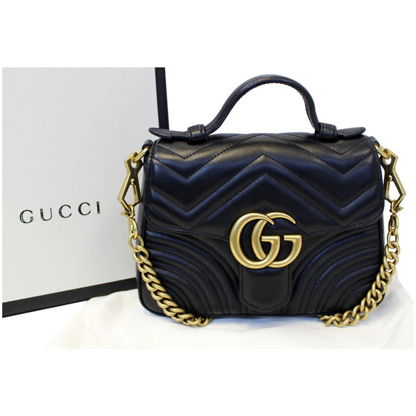 GUCCI GG Marmont Mini Leather Top Handle Bag Black 547260