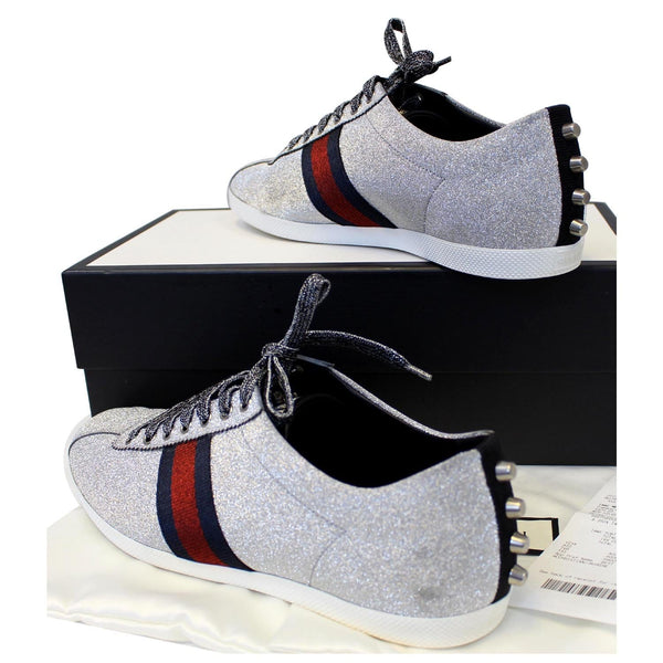 GUCCI Silver Glitter Web sneaker with Studs Size 11-US