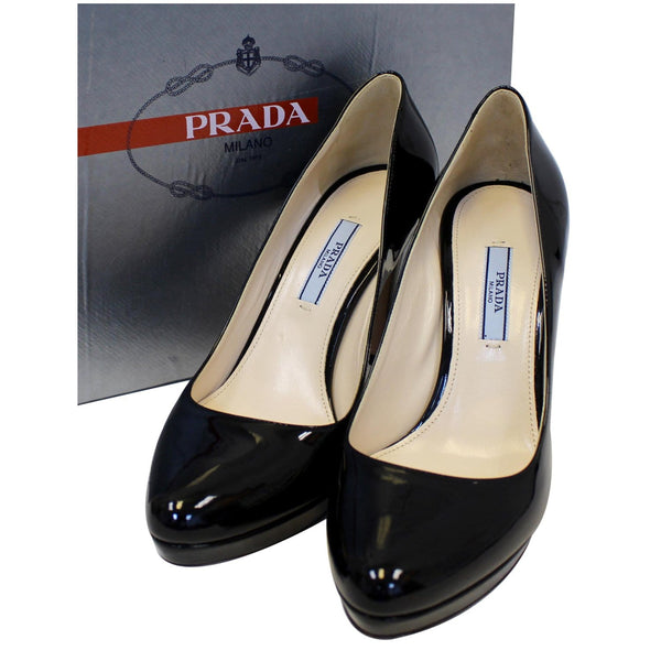 Prada Black Pumps - Patent Leather Pumps - Front Side View