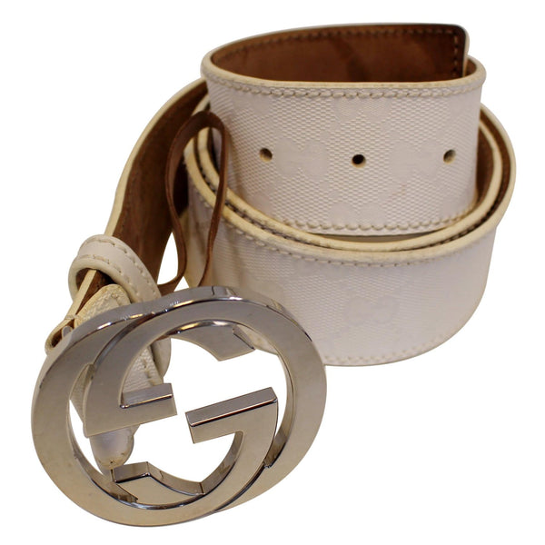 Gucci Belt Interlocking G Leather White Size 41 for women