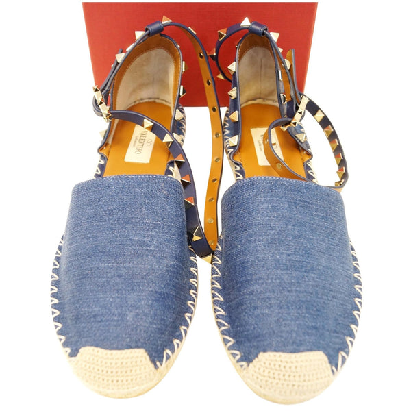 Valentino Flat Garavani Rockstud Denim Espadrilles - exterior
