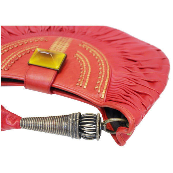 CHRISTIAN DIOR Plisse Pleated Leather Hobo Bag Red-US