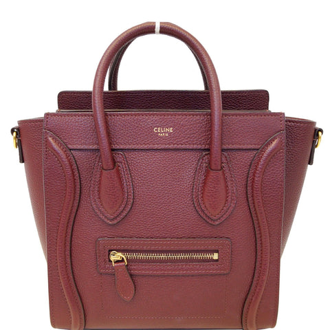 CELINE Nano Luggage Calfskin Leather Shoulder Bag Light Burgundy
