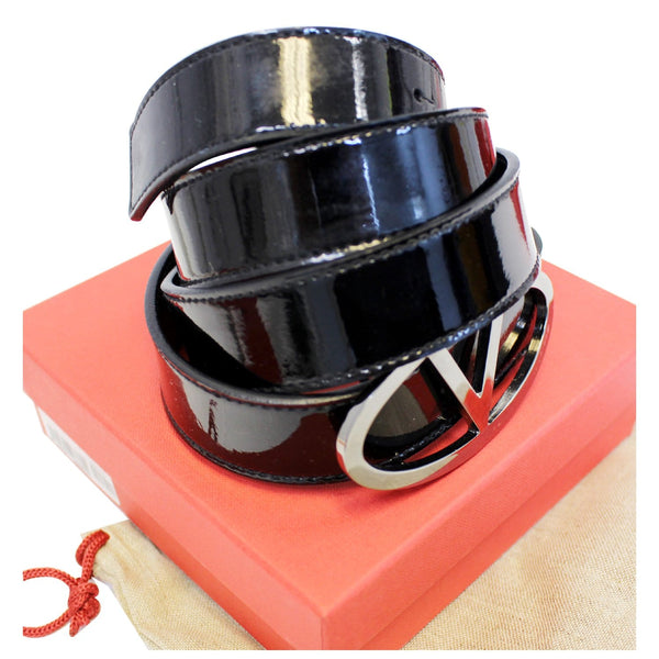 Valentino Logo Black Leather Belt Size 36-US