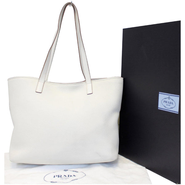 Prada Large Shopper Tote Bag Vitello Daino White strap