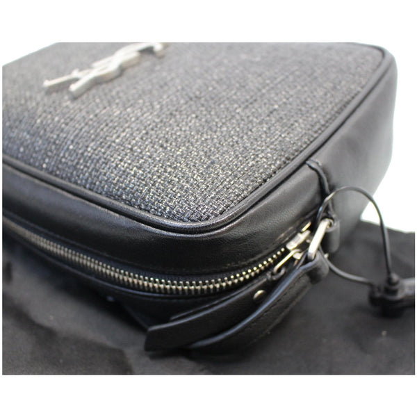 YVES SAINT LAURENT Lou Camera Raffia Canvas Crossbody Bag Black