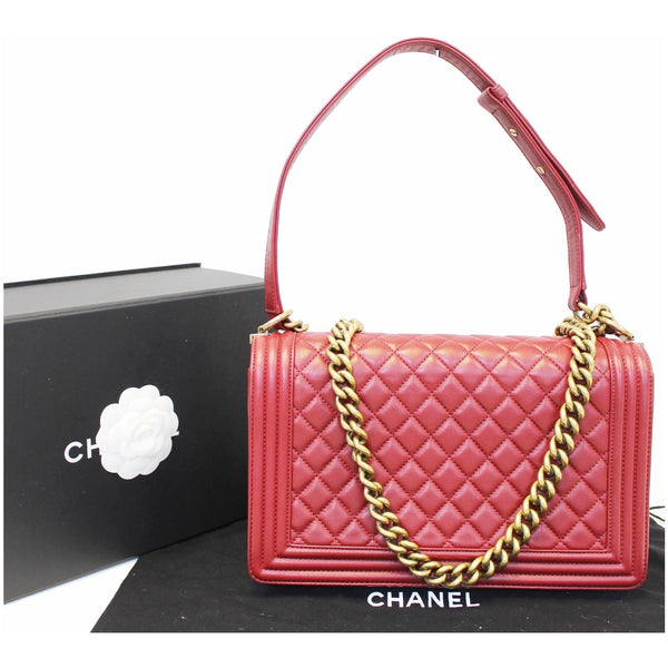 CHANEL Medium Boy Flap Lambskin Leather Shoulder Bag Red-US
