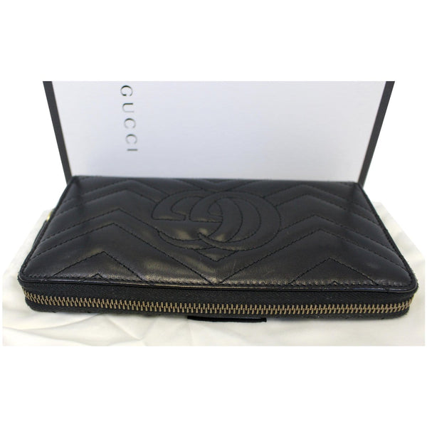 GUCCI Matelasse GG Marmont Zip Around Calfskin Wallet Black-US