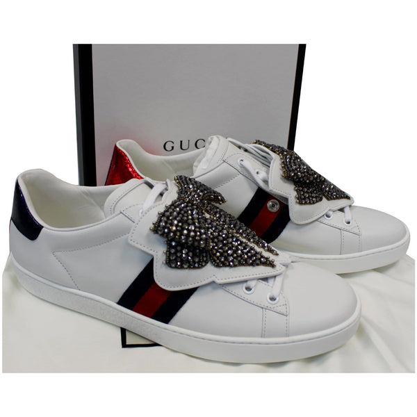 GUCCI Ace Low Top Crystal Bow Patches Sneakers White 481154 US 12