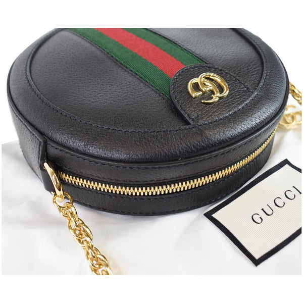 GUCCI Ophidia Mini GG Round Web Leather Crossbody Bag Black 550618