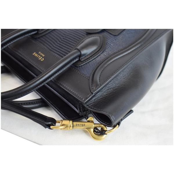 CELINE Micro Luggage Bi-Color Lizard Calfskin Tote Bag Black
