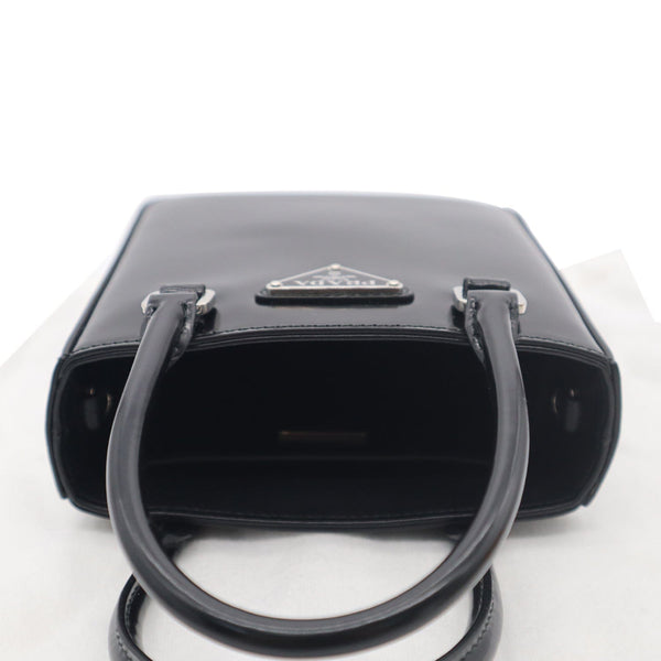 Prada Small Brushed Leather Tote Shoulder Bag Black - DDH