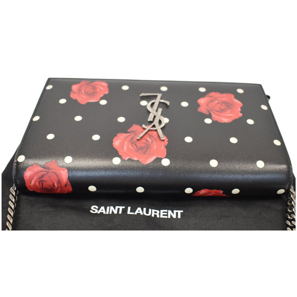 YVES SAINT LAURENT Kate Monogram Polka Rose Print Leather Chain Wallet Black - Final Sale