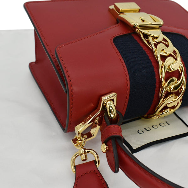 GUCCI Sylvie Mini Leather Top Handle Crossbody Bag Hibiscus Red 470270