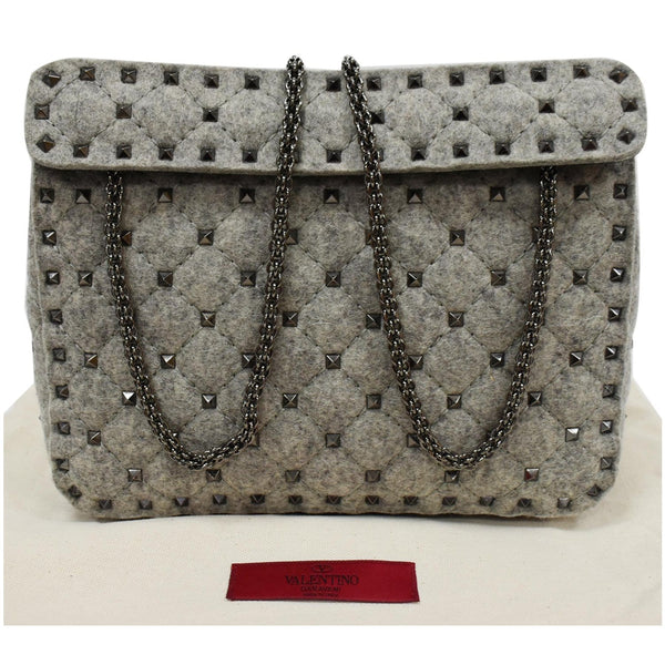 Valentino Garavani Rockstud Spike Chain Canvas Crossbody Bag Grey
