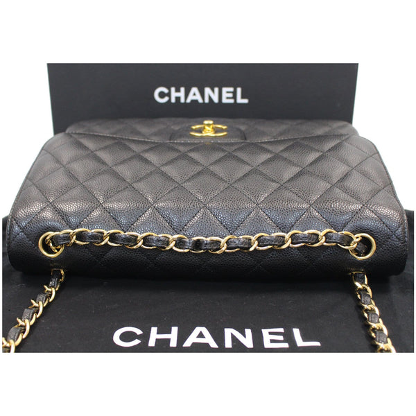 CHANEL Jumbo Double Flap Caviar Leather Shoulder Bag Black